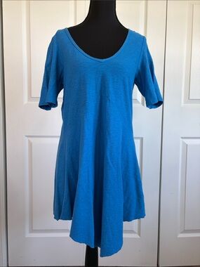Cut Loose Blue Cotton Linen Blend Short Sleeve Asymmetric Dress Tunic Top S NWT
